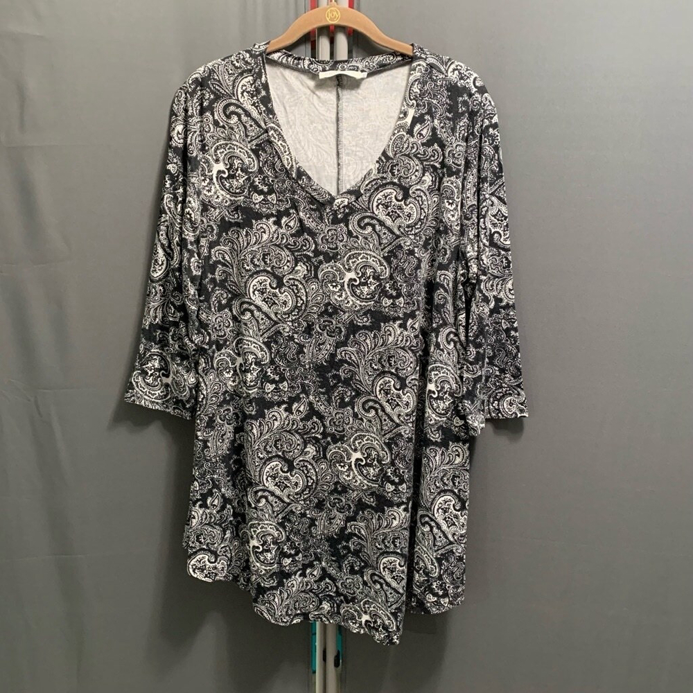 PB-Women's BaiShengGT Blouse, 1X, Black & White plus size